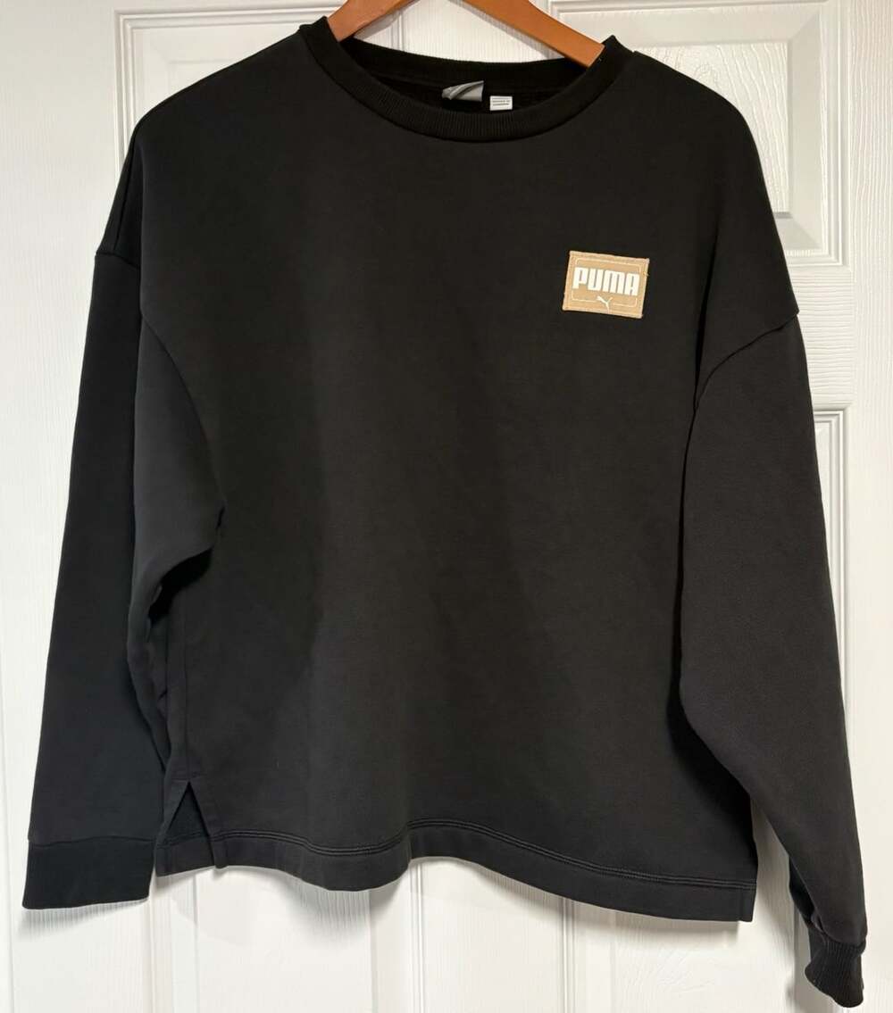 Puma Sweatshirt Size L Black Logo Patch Crewneck Pullover